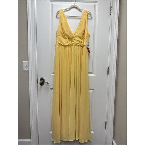 New MAC DUGGAL Size 18 Evening Gown Yellow Chiffon Sleeveless Wrap Formal Dress - Picture 4 of 16